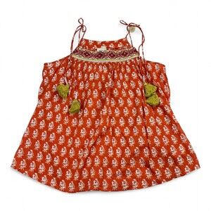 Nicole Miller Red Floral Tassel Smocked Tank Top M